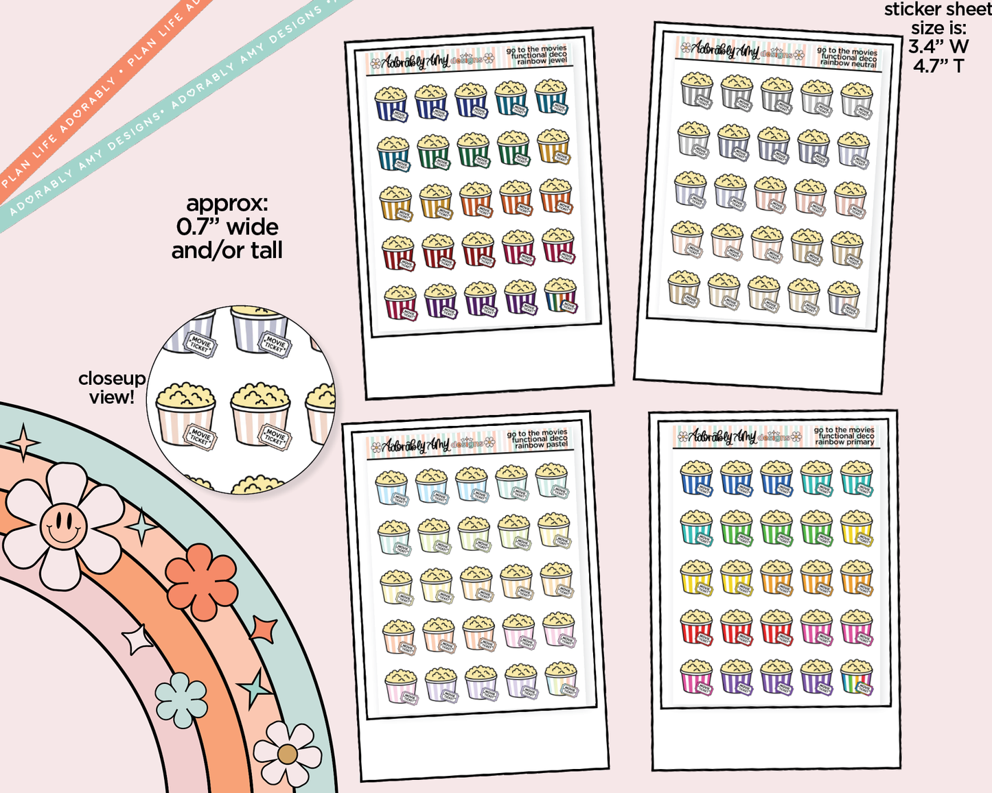 Rainbow Go to the Movies Doodled Icon Stickers