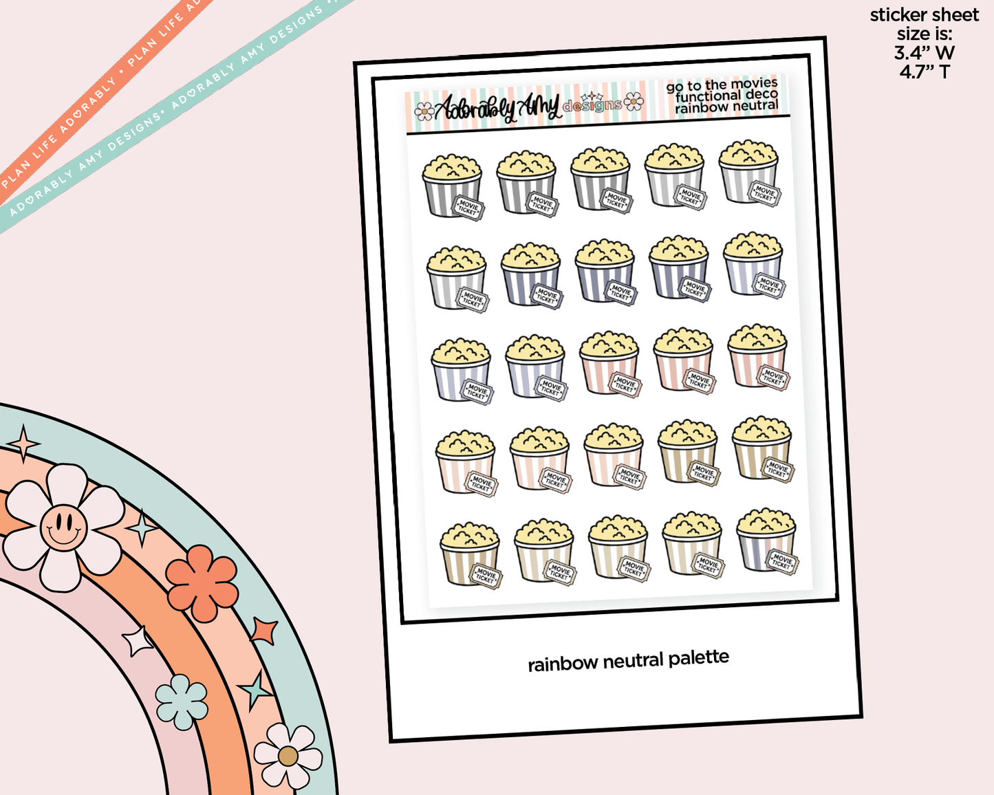 Rainbow Go to the Movies Doodled Icon Stickers