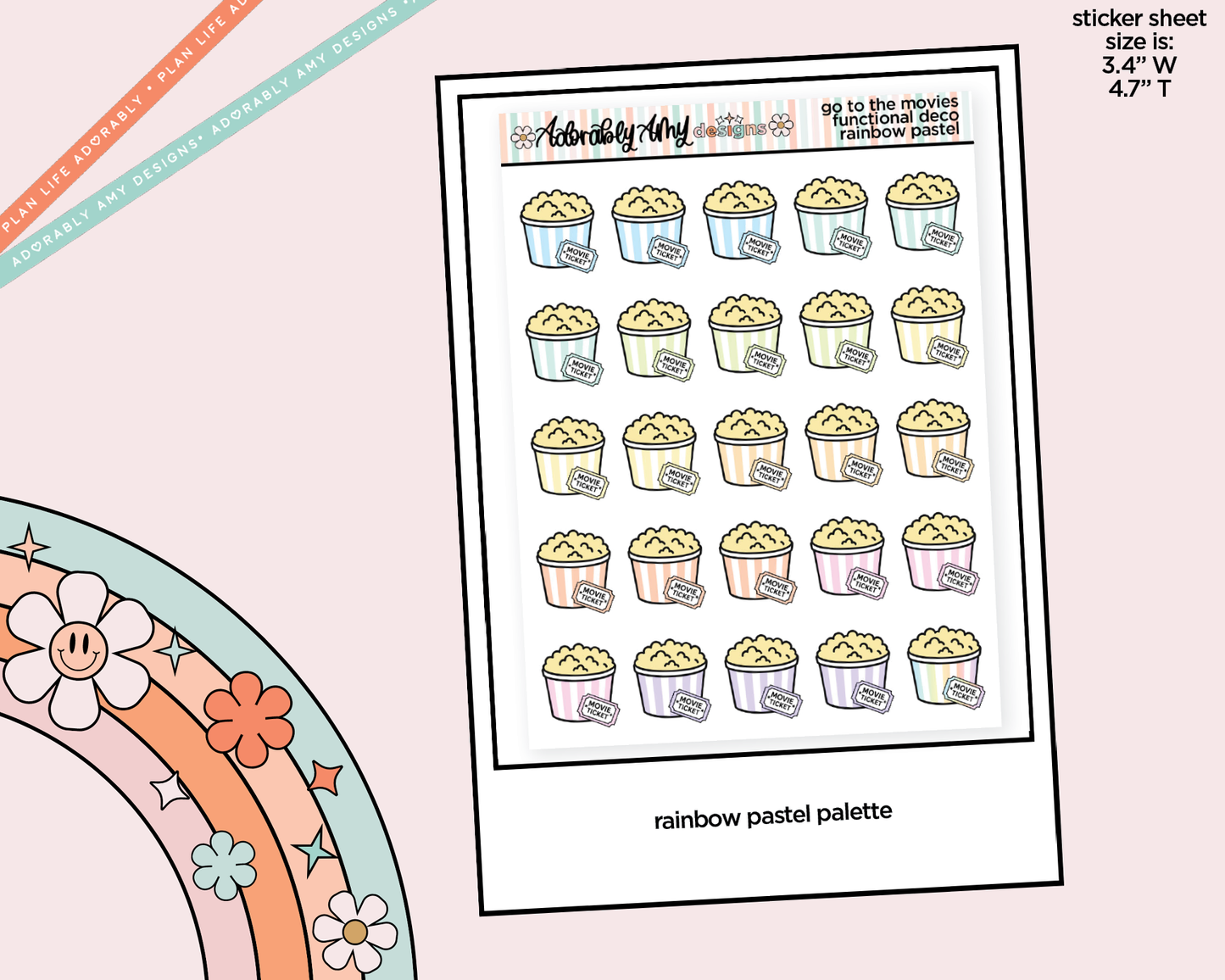 Rainbow Go to the Movies Doodled Icon Stickers