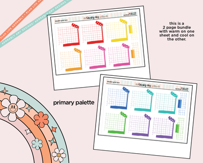 Rainbow Doodled Double Grid Boxes Boxes Large/Jumbo Size Planner Stickers