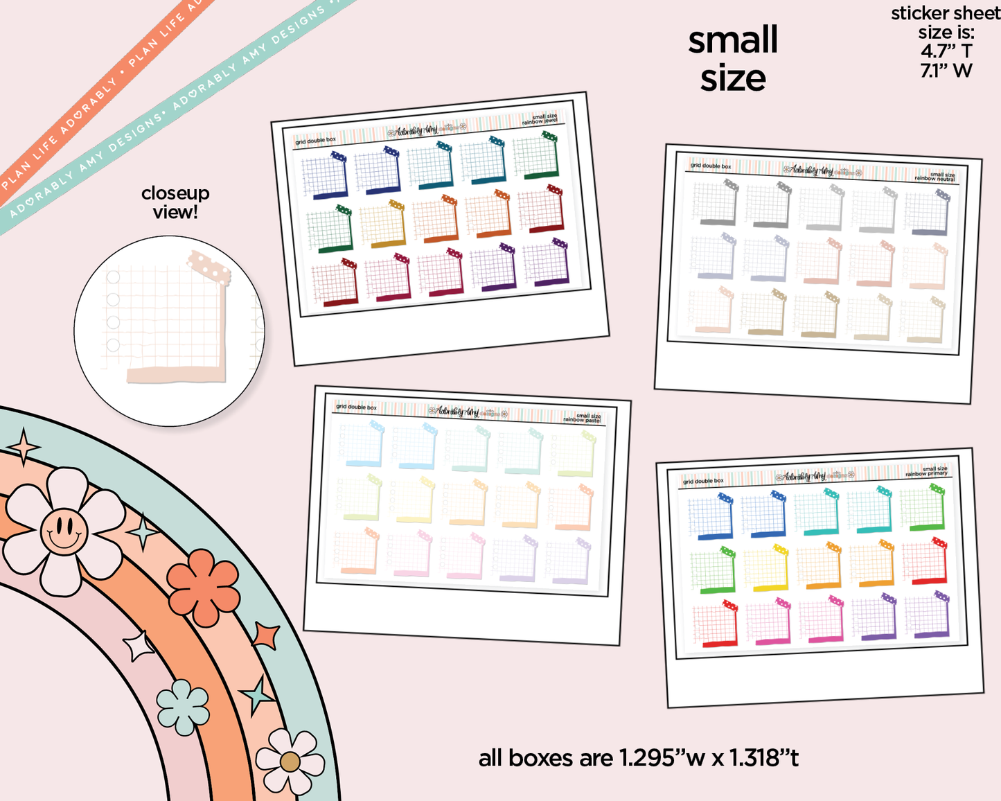 Rainbow Doodled Double Grid Boxes Small Size Planner Stickers