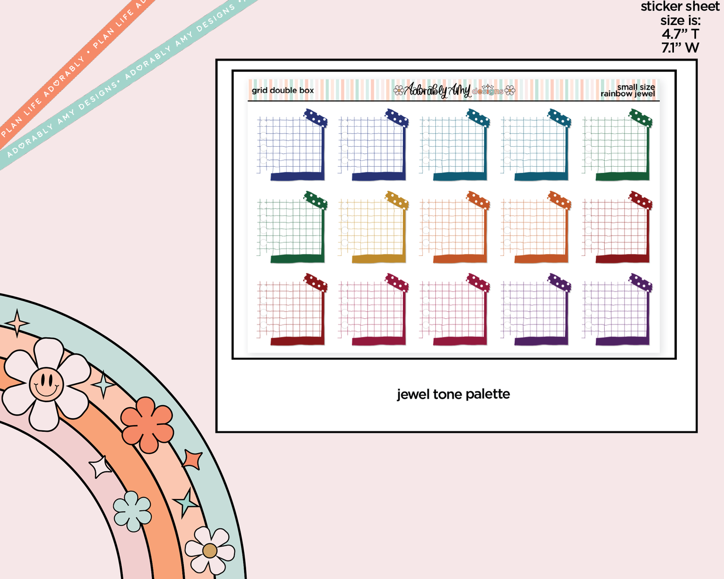 Rainbow Doodled Double Grid Boxes Small Size Planner Stickers