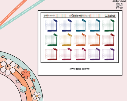 Rainbow Doodled Double Grid Boxes Small Size Planner Stickers