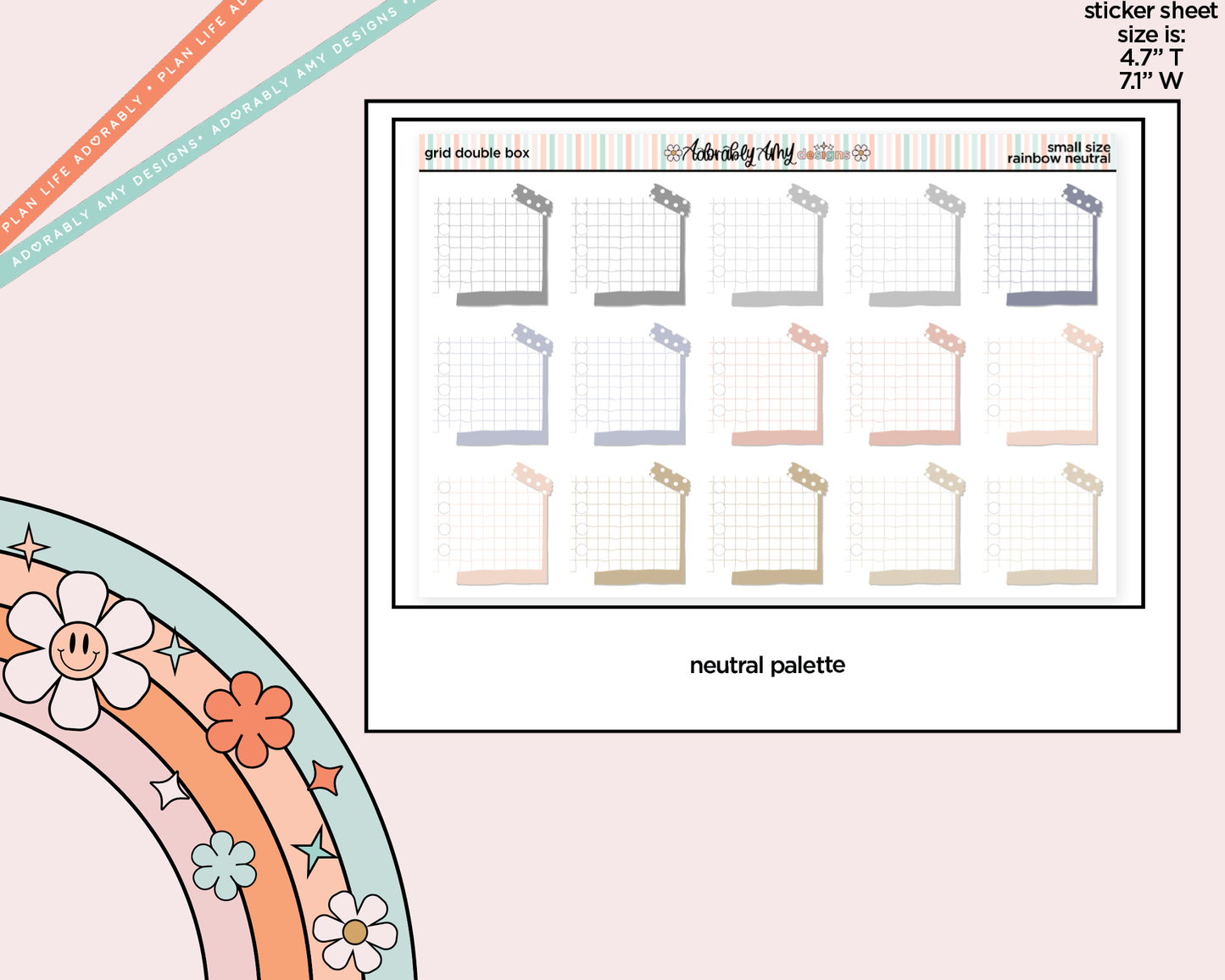 Rainbow Doodled Double Grid Boxes Small Size Planner Stickers