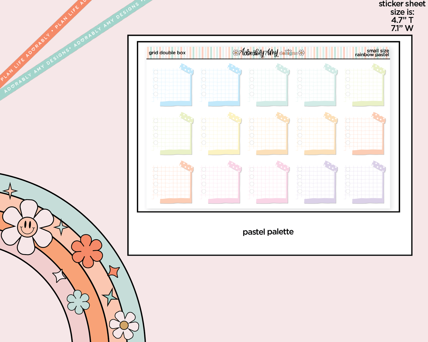 Rainbow Doodled Double Grid Boxes Small Size Planner Stickers