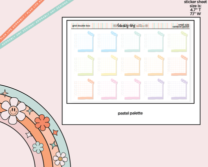 Rainbow Doodled Double Grid Boxes Small Size Planner Stickers