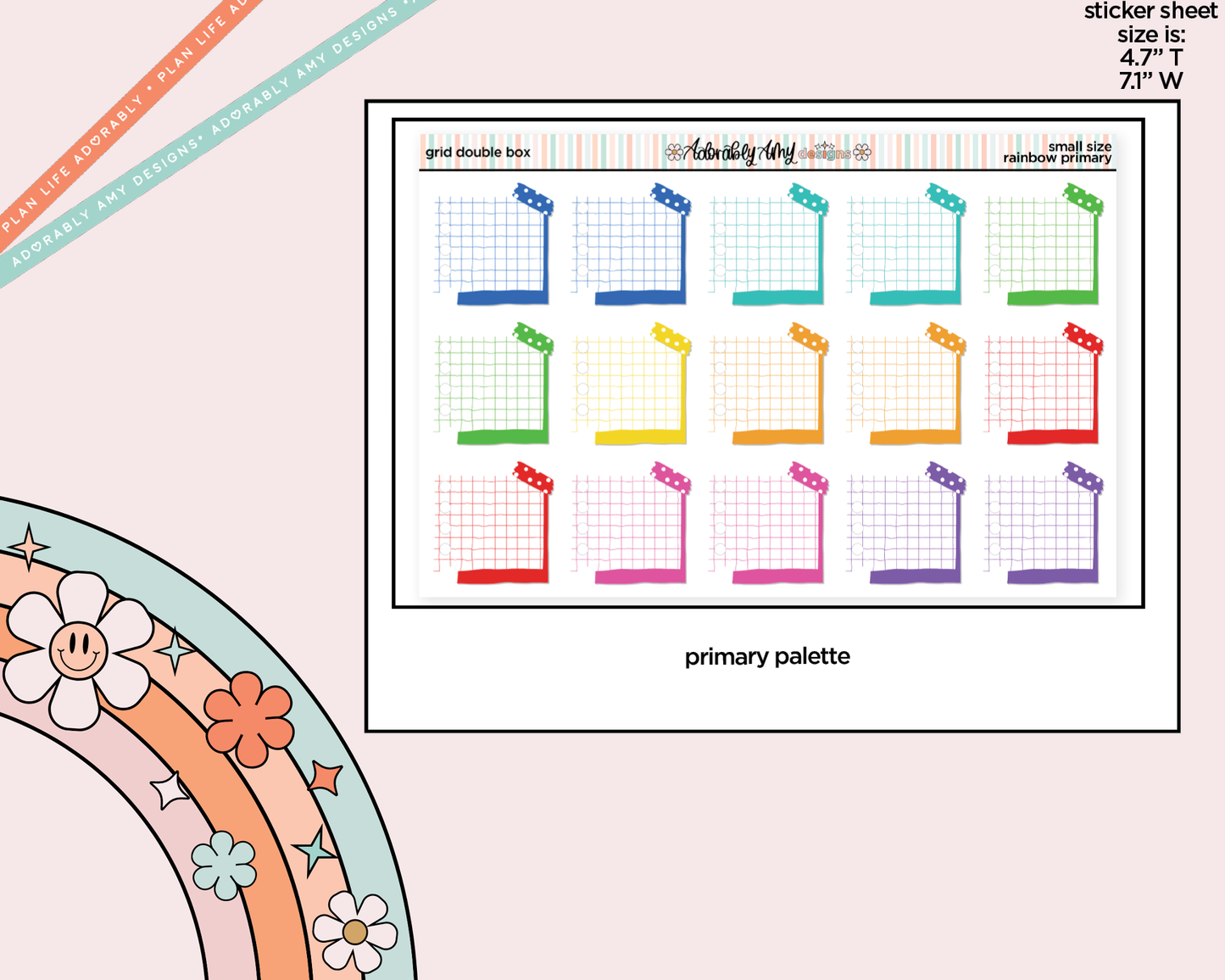 Rainbow Doodled Double Grid Boxes Small Size Planner Stickers