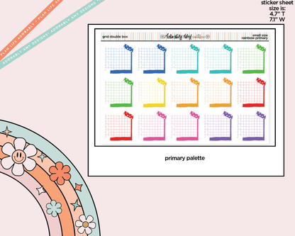 Rainbow Doodled Double Grid Boxes Small Size Planner Stickers