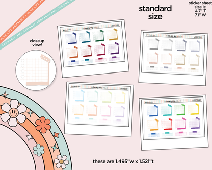 Rainbow Doodled Double Grid Boxes Standard Size Planner Stickers