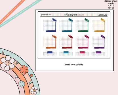 Rainbow Doodled Double Grid Boxes Standard Size Planner Stickers