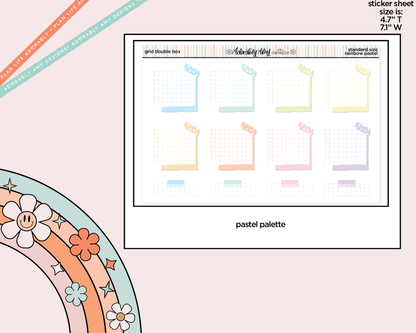 Rainbow Doodled Double Grid Boxes Standard Size Planner Stickers