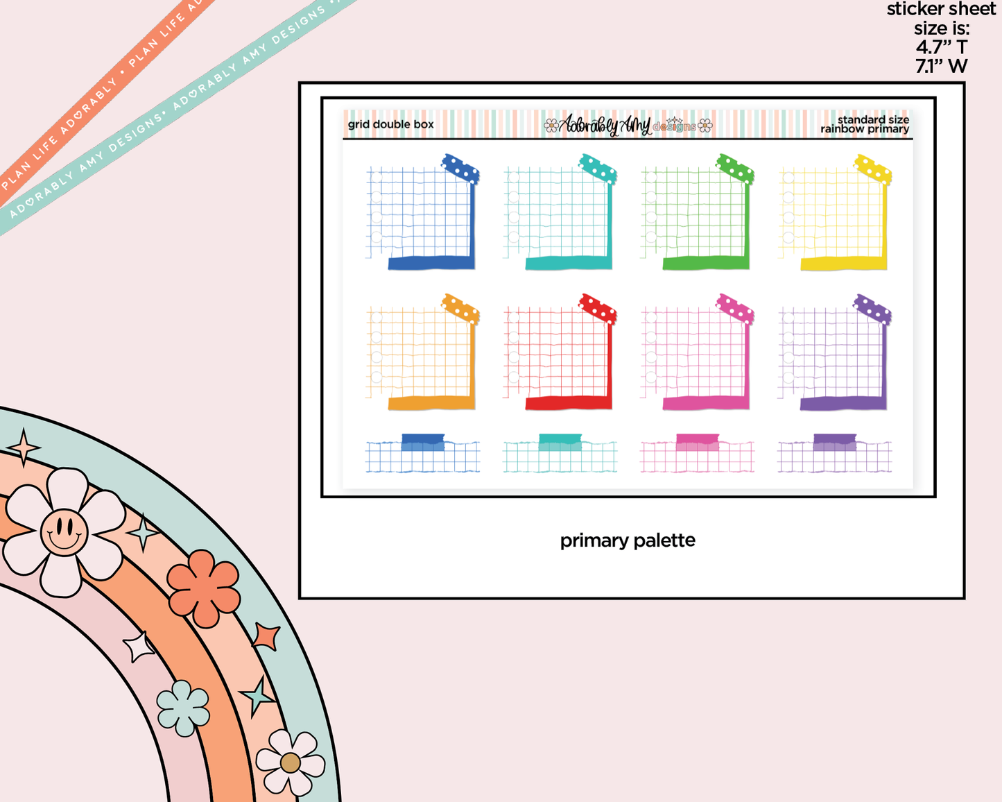 Rainbow Doodled Double Grid Boxes Standard Size Planner Stickers