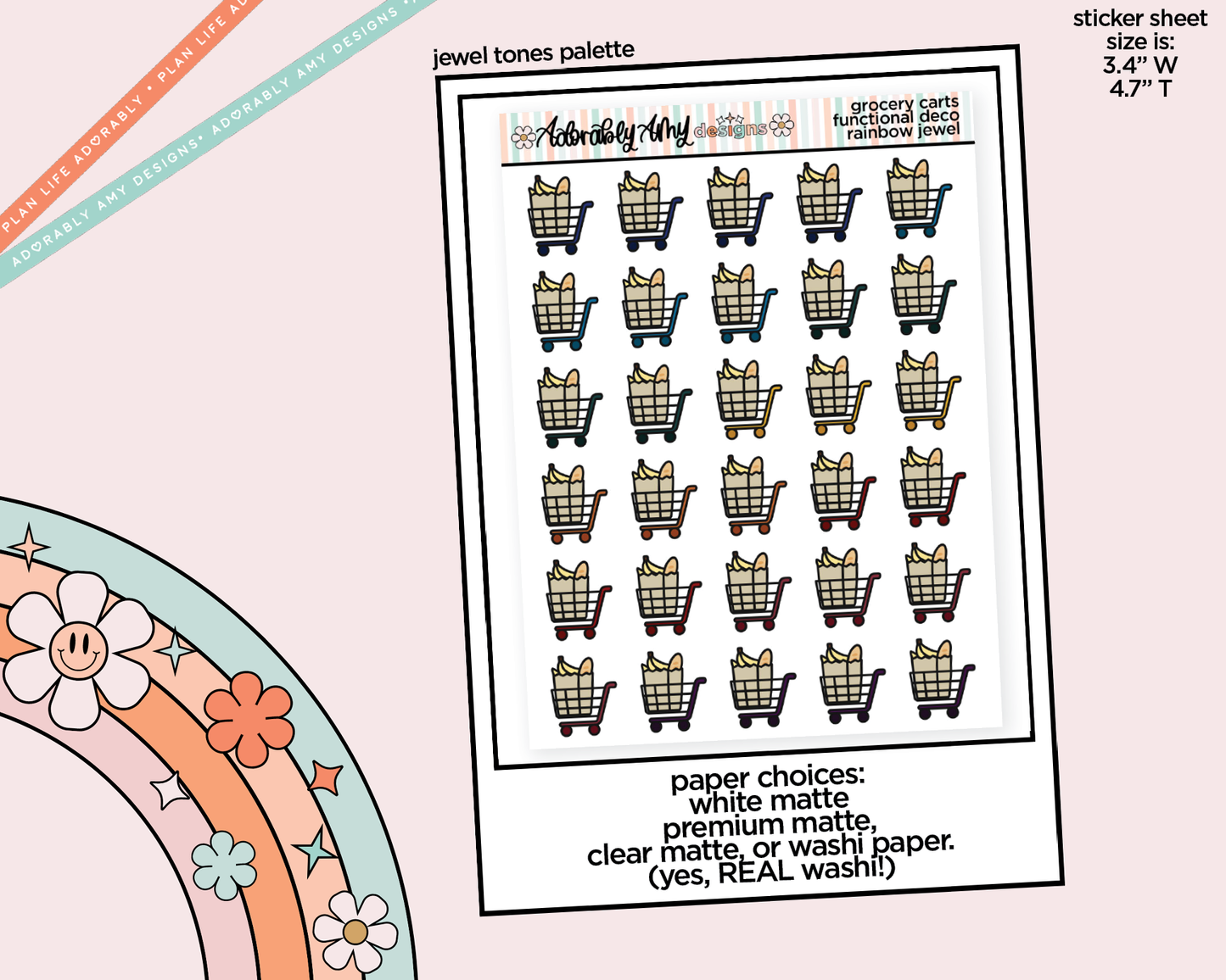 Rainbow Grocery Carts Doodled Icon Stickers