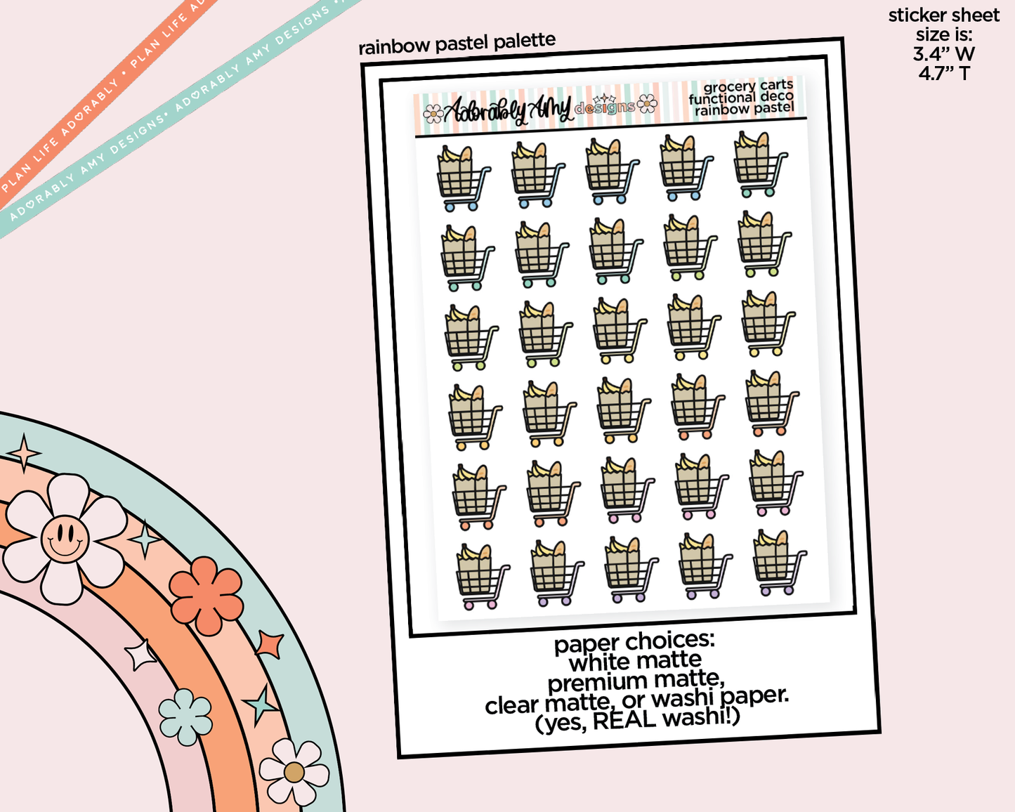 Rainbow Grocery Carts Doodled Icon Stickers