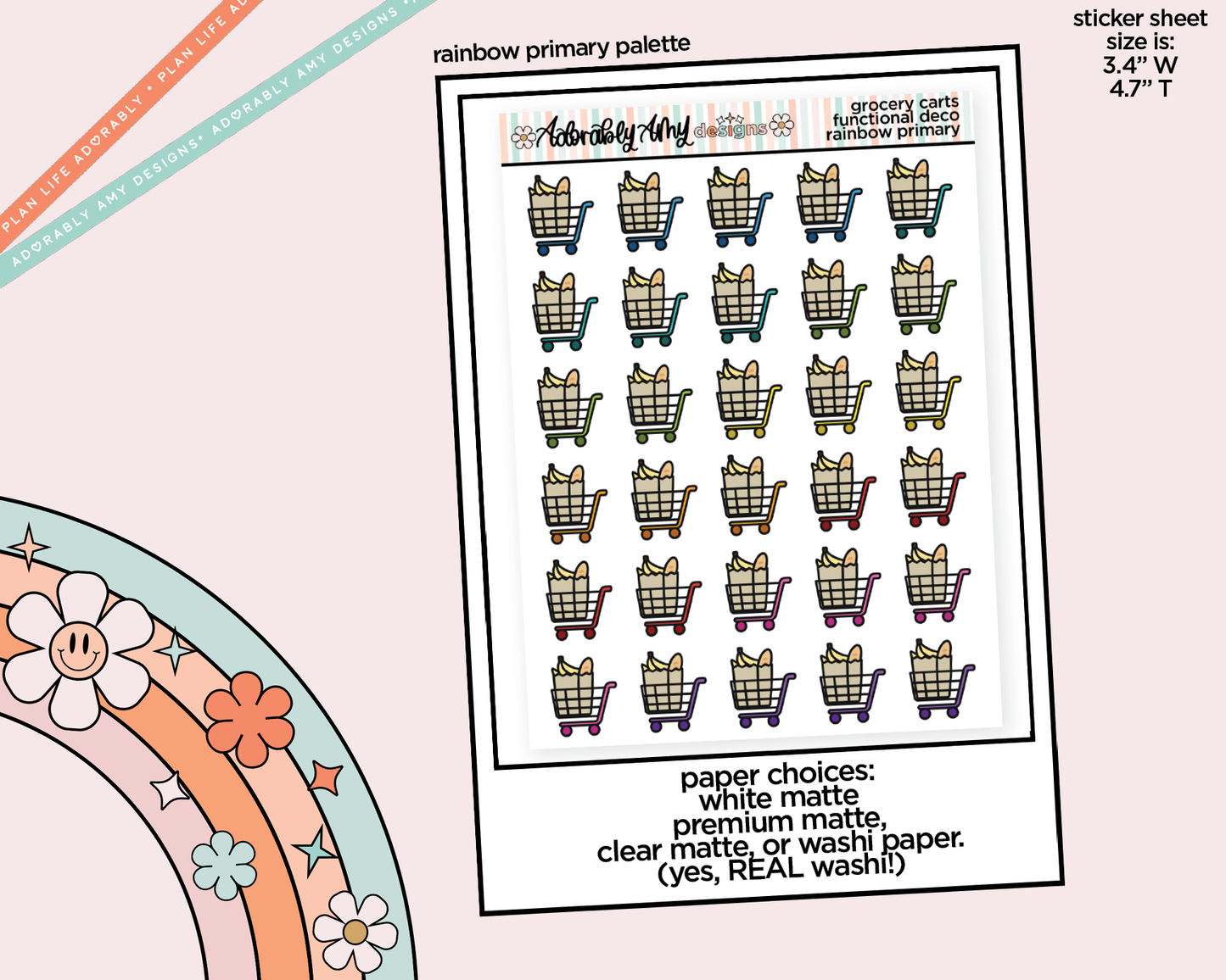 Rainbow Grocery Carts Doodled Icon Stickers