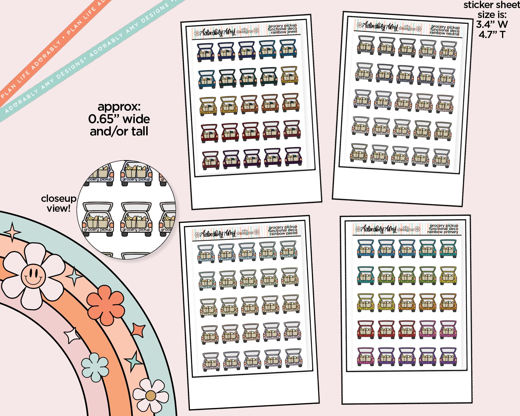 Rainbow Grocery Order Pickup Doodled Icon Stickers – Adorably Amy Designs