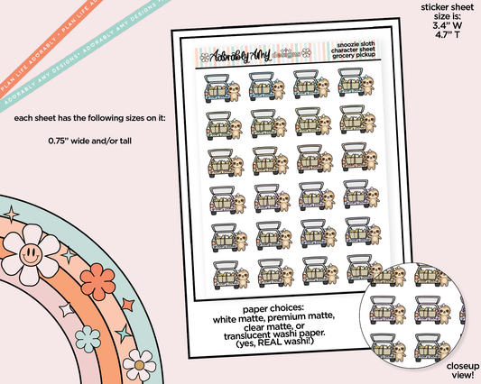 Snoozie Sloth Grocery Pickup  Decoration Character Planner Stickers