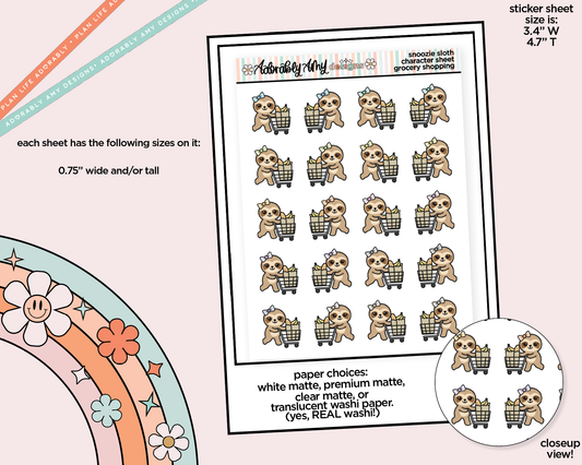 Snoozie Sloth Grocery Cart - Buggy Decoration Character Planner Stickers