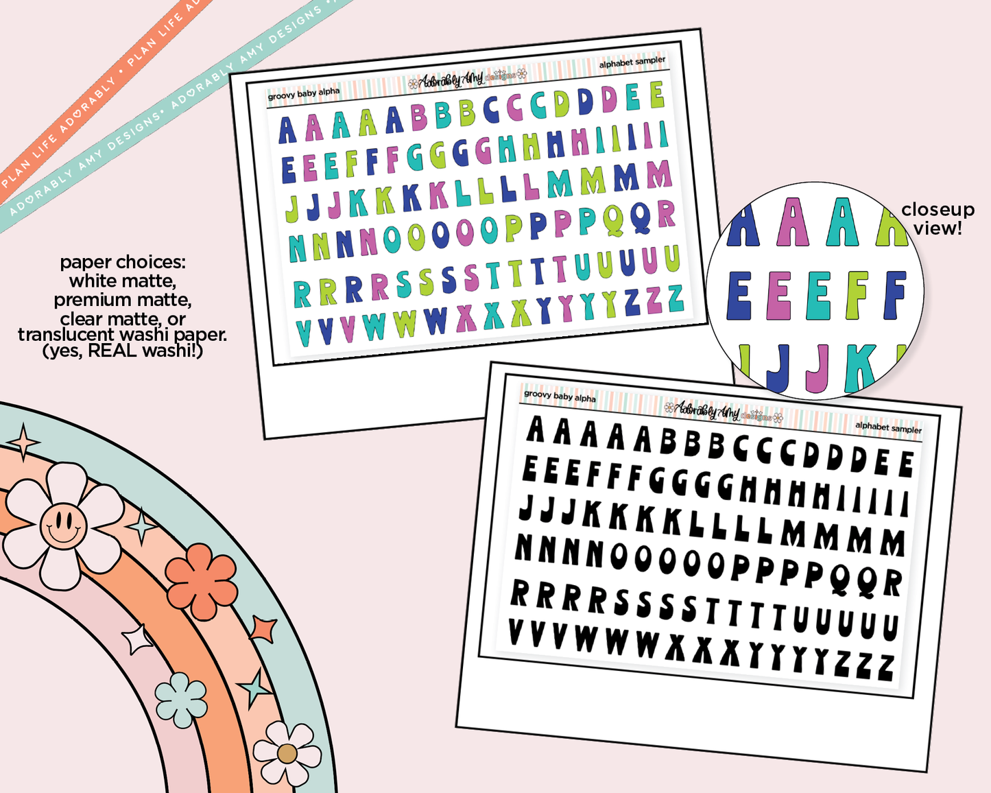 Groovy Baby Alphabet Stickers Deco Typography Sampler Planner Stickers