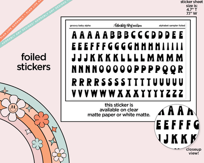 Foiled Groovy Baby Alphabet Stickers Deco Typography Sampler Planner Stickers