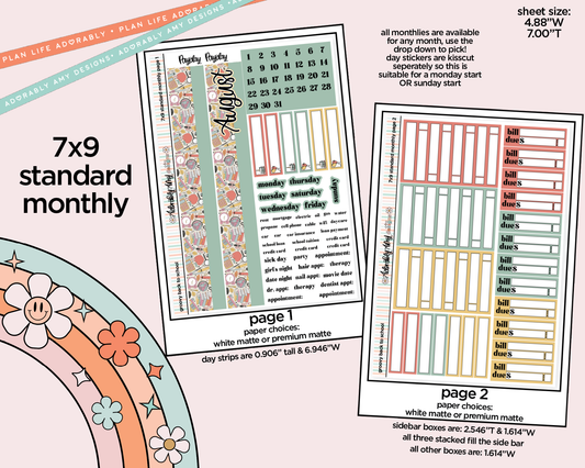 Standard 7x9 Monthly Pick Your Month Groovy Back to School Planner Sticker Kit for some 7x9 Planners