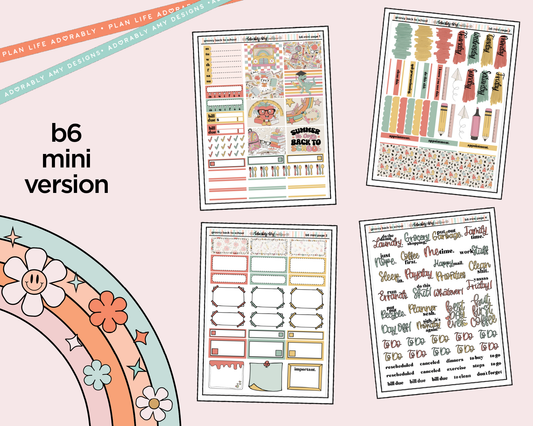 Mini B6 Groovy Back to School Planner Sticker Kit sized for ANY Vertical Insert