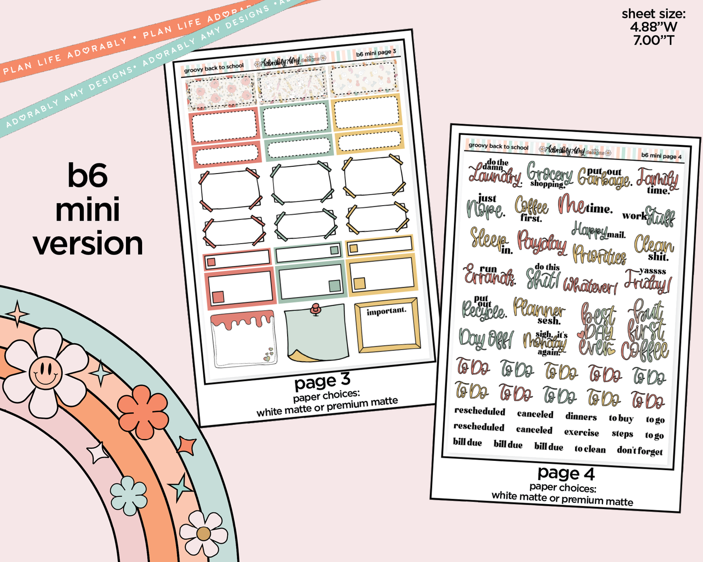 Mini B6 Groovy Back to School Planner Sticker Kit sized for ANY Vertical Insert