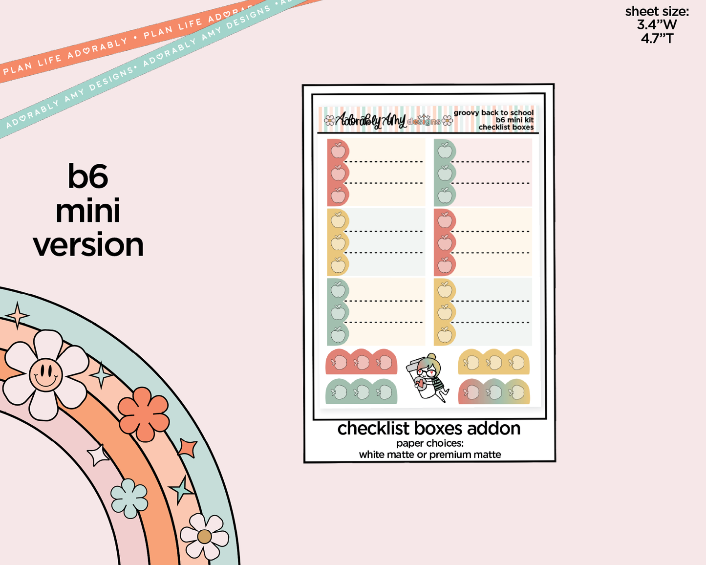 Mini B6 Groovy Back to School Planner Sticker Kit sized for ANY Vertical Insert