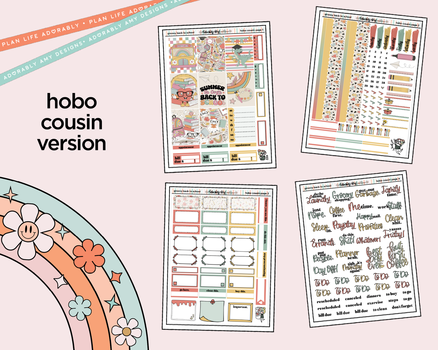 Hobonichi Cousin Weekly Groovy Back to School Planner Sticker Kit for Hobo Cousin or Similar Planners