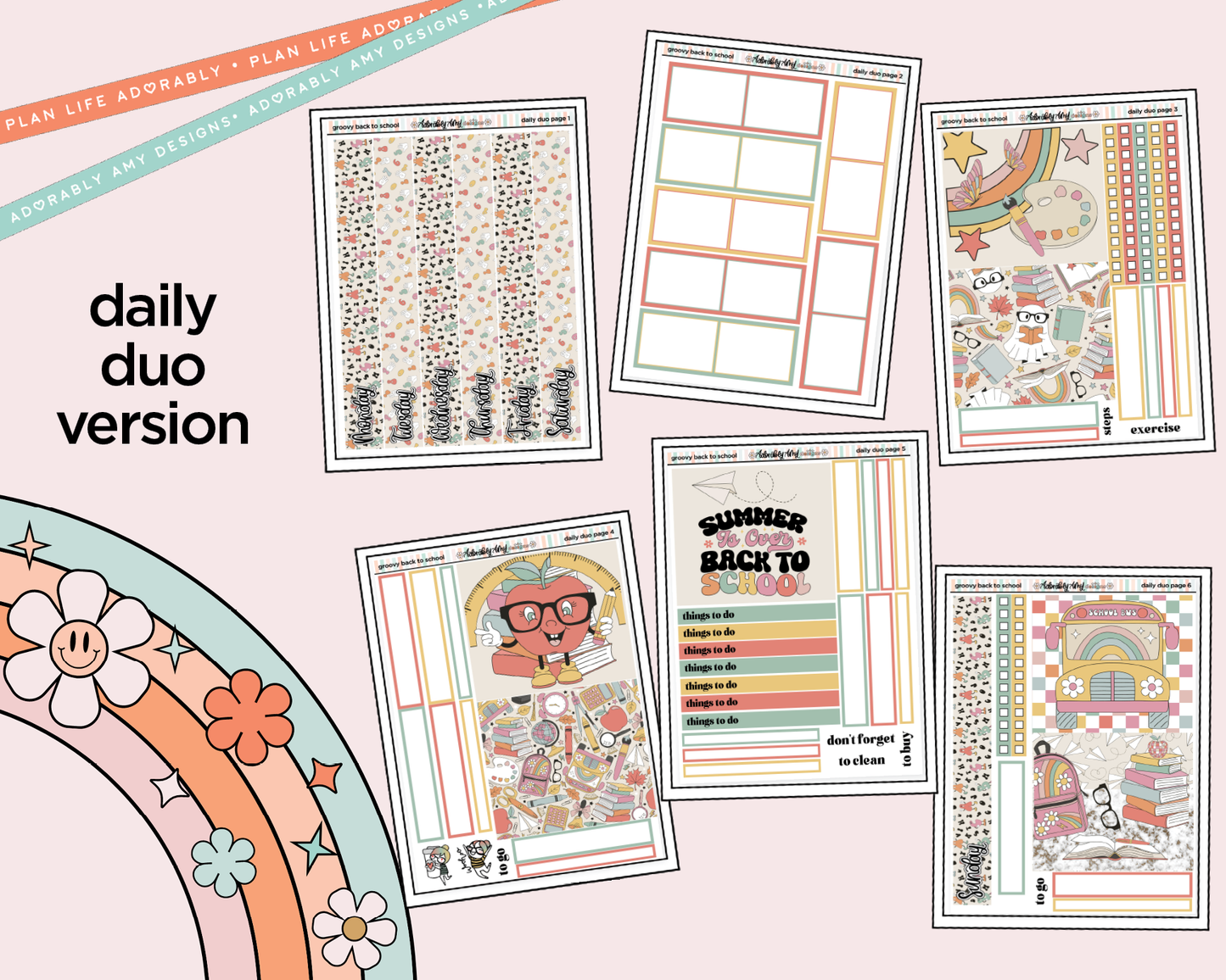 Daily Duo Groovy Back to School Weekly Planner Sticker Kit for Daily Duo Planner