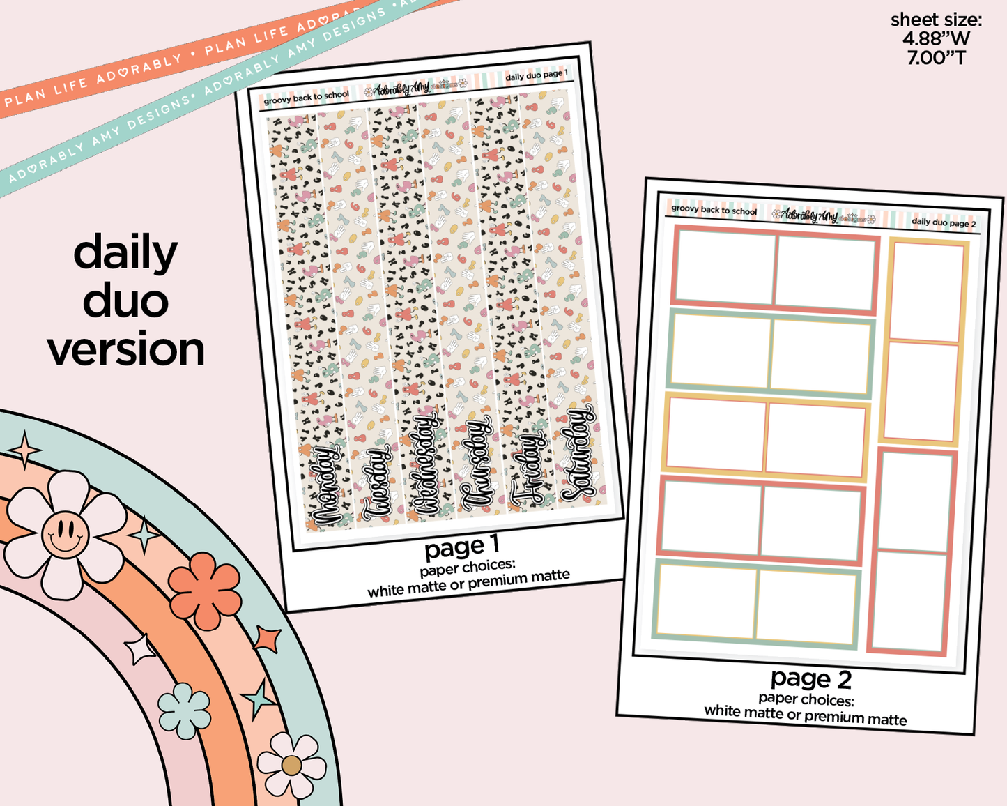 Daily Duo Groovy Back to School Weekly Planner Sticker Kit for Daily Duo Planner