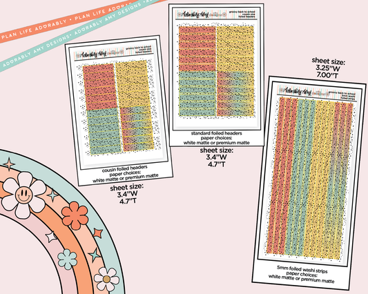 Foiled Groovy Back to School Headers or Long Strips Planner Stickers for any Planner or Insert