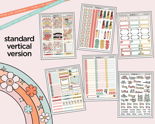 Vertical Groovy Back to School Weekly Sticker Kit for Vertical Standard Size Planners or Insert