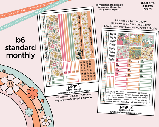 Standard B6 Monthly Pick Your Month Groovy Summer Planner Sticker Kit for some B6 Planners