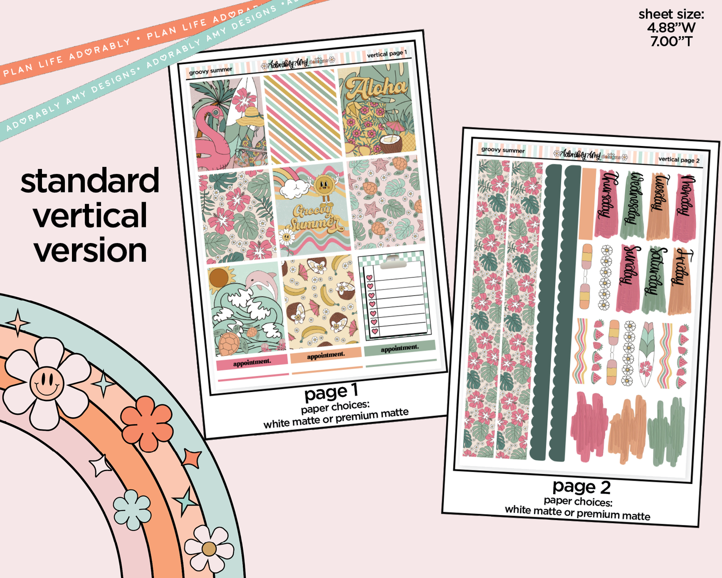 Vertical Groovy Summer Weekly Sticker Kit for Vertical Standard Size Planners or Inserts