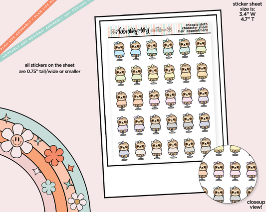 Snoozie Sloth Hair Appointment Decoration Character Planner Stickers