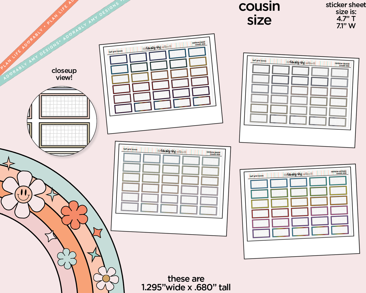 Hobo Cousin Half Grid Boxes Planner Stickers for Hobo Cousin or any Planner or Insert