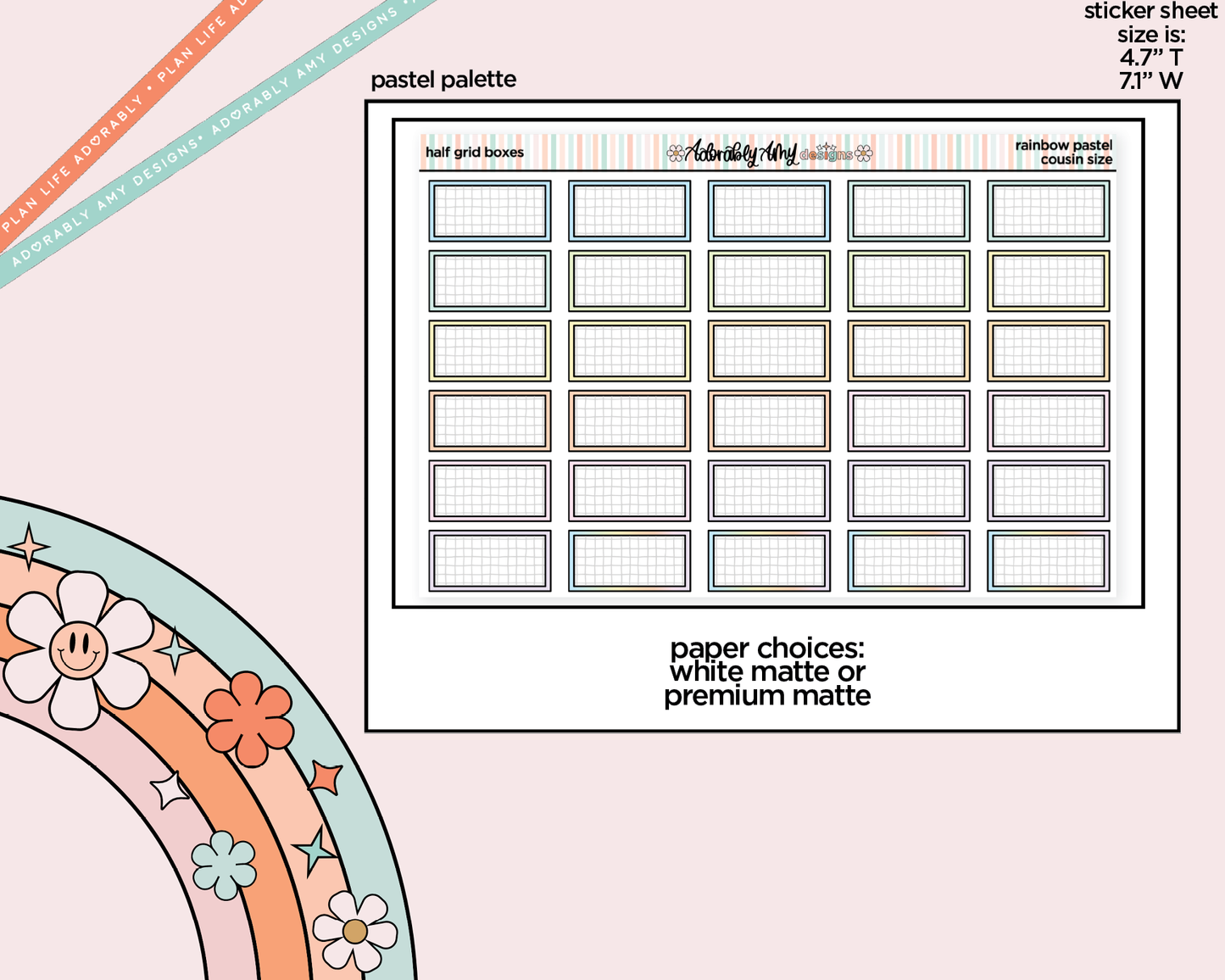 Hobo Cousin Half Grid Boxes Planner Stickers for Hobo Cousin or any Planner or Insert