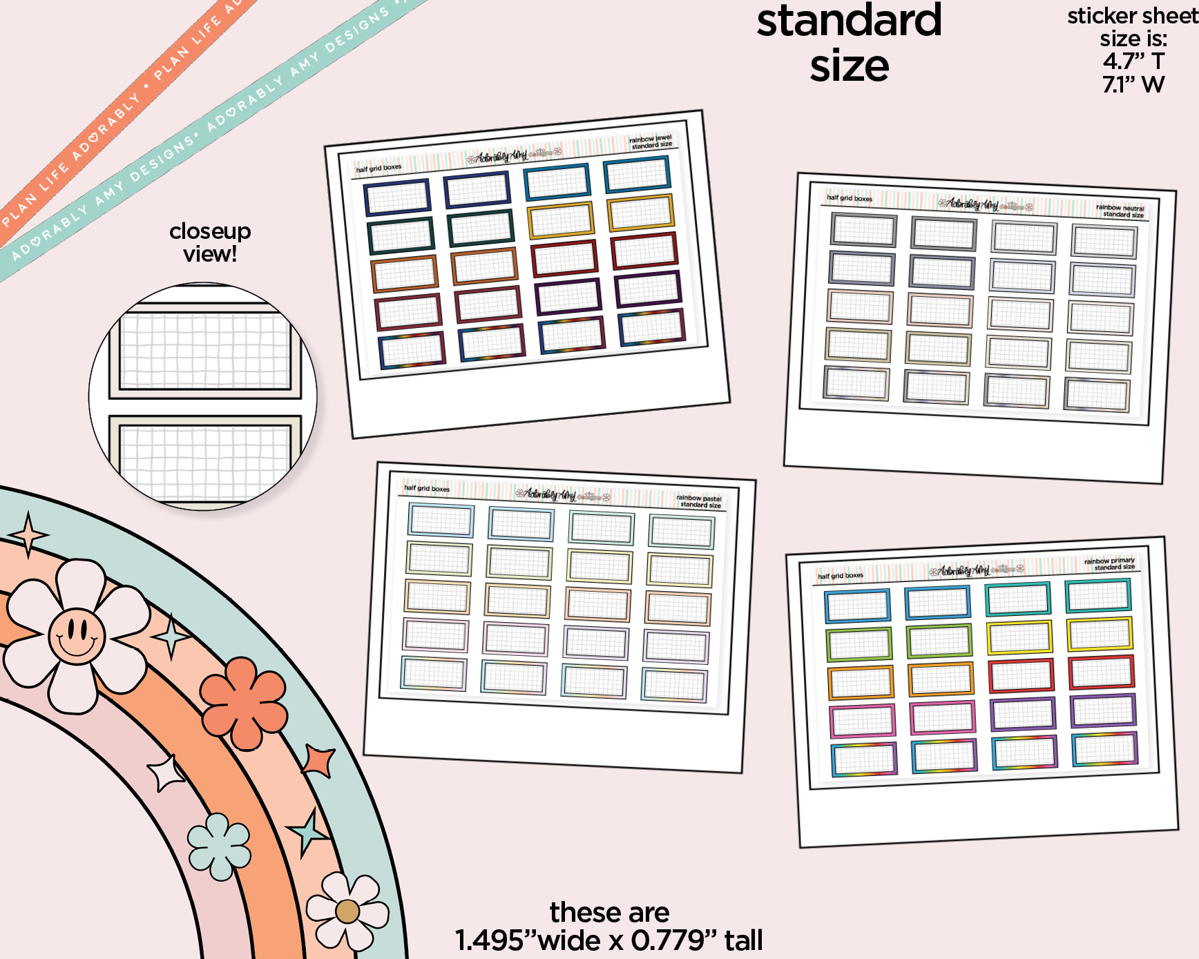Rainbow Half Grid Boxes Standard Stickers for any Planner or Insert ...