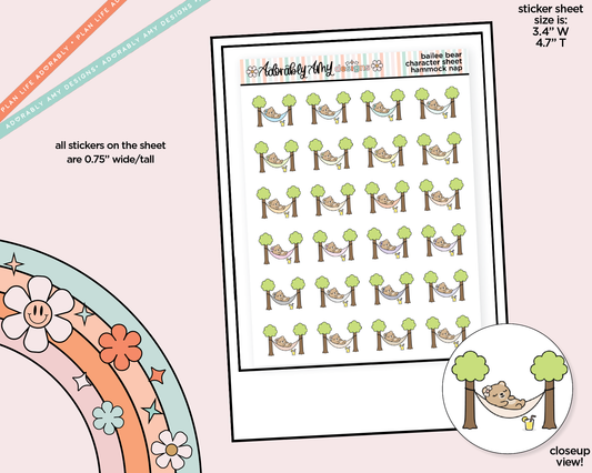 Bailee Bear Hammock Nap - Relax Decoration Character Planner Stickers - Adorably Amy Designs