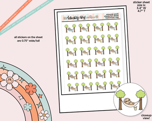 Snoozie Sloth Hammock Nap - Relax Decoration Character Planner Stickers - Adorably Amy Designs