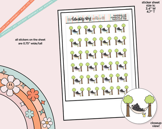 Toothless Cat Hammock Nap - Relax Decoration Character Planner Stickers - Adorably Amy Designs