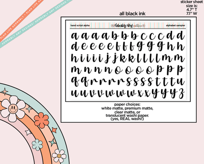 Hand Script Alphabet Stickers Deco Typography Sampler Planner Stickers