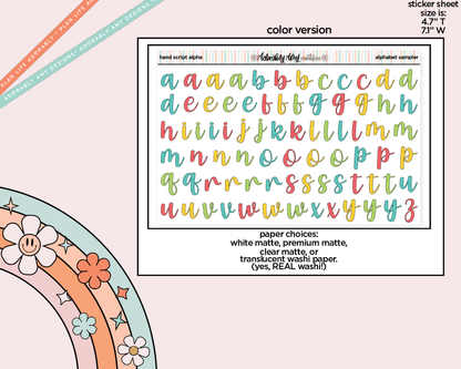 Hand Script Alphabet Stickers Deco Typography Sampler Planner Stickers