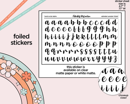 Foiled Hand Script Alphabet Stickers Deco Typography Sampler Planner Stickers