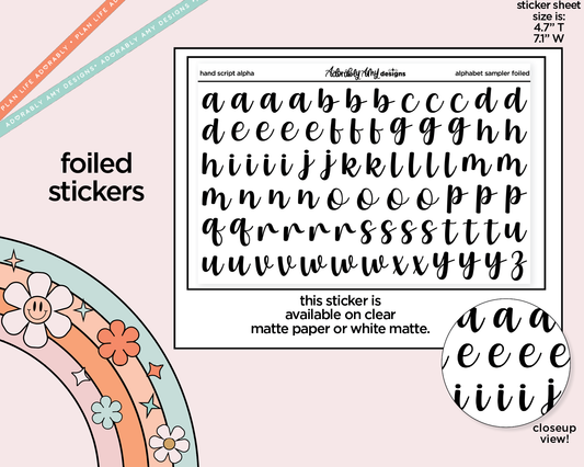 Foiled Hand Script Alphabet Stickers Deco Typography Sampler Planner Stickers