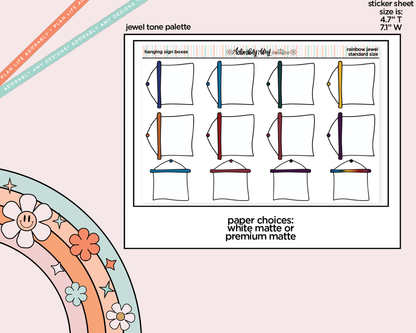 Rainbow Hanging Sign Boxes Standard Stickers for any Standard Size Planner or Insert