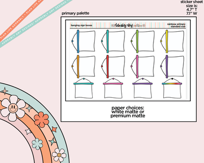 Rainbow Hanging Sign Boxes Standard Stickers for any Standard Size Planner or Insert