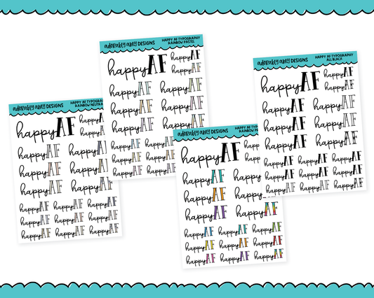 Rainbow or Black Happy AF Typography Planner Stickers for any Planner or Insert