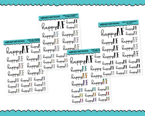 Rainbow or Black Happy AF Typography Planner Stickers for any Planner or Insert